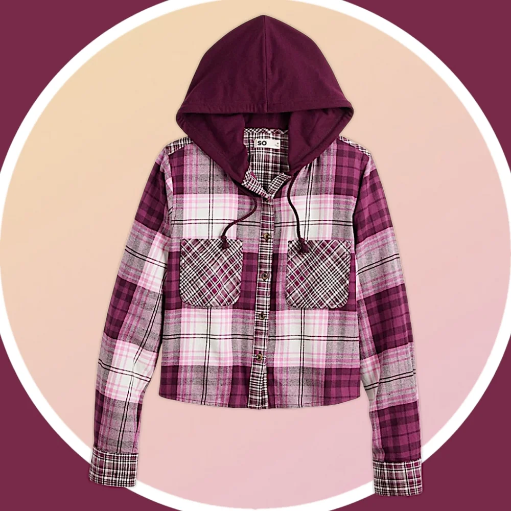 NWT 2XL Cropped Plaid Button Up Hoodie w 2 Pockets & High Low Hemline - Picture 13 of 16